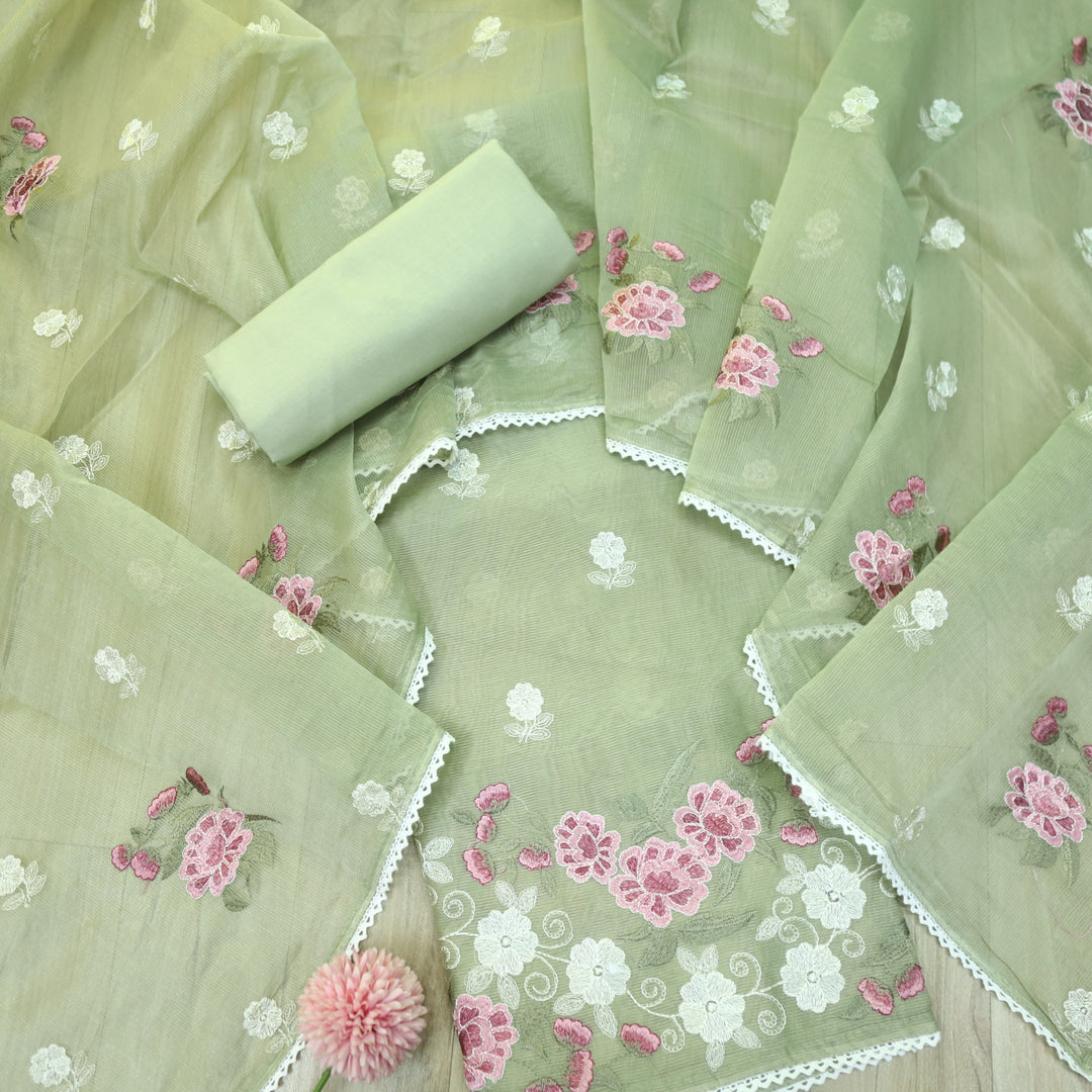 Mahi Sage Green All Over Thread Embroidered Kota Doriya suit Set