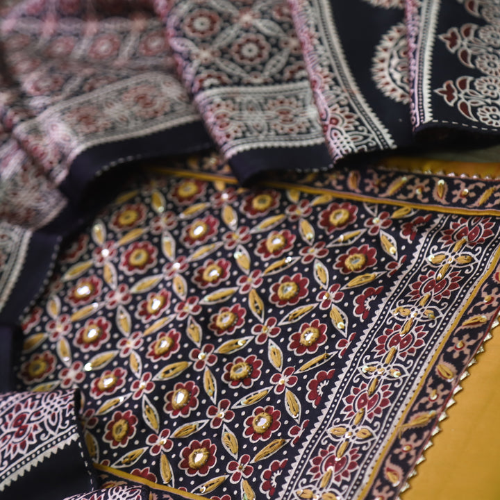 Noor Dijon Yellow Glazed Cotton Top and Digital Printed Mashru Dupatta