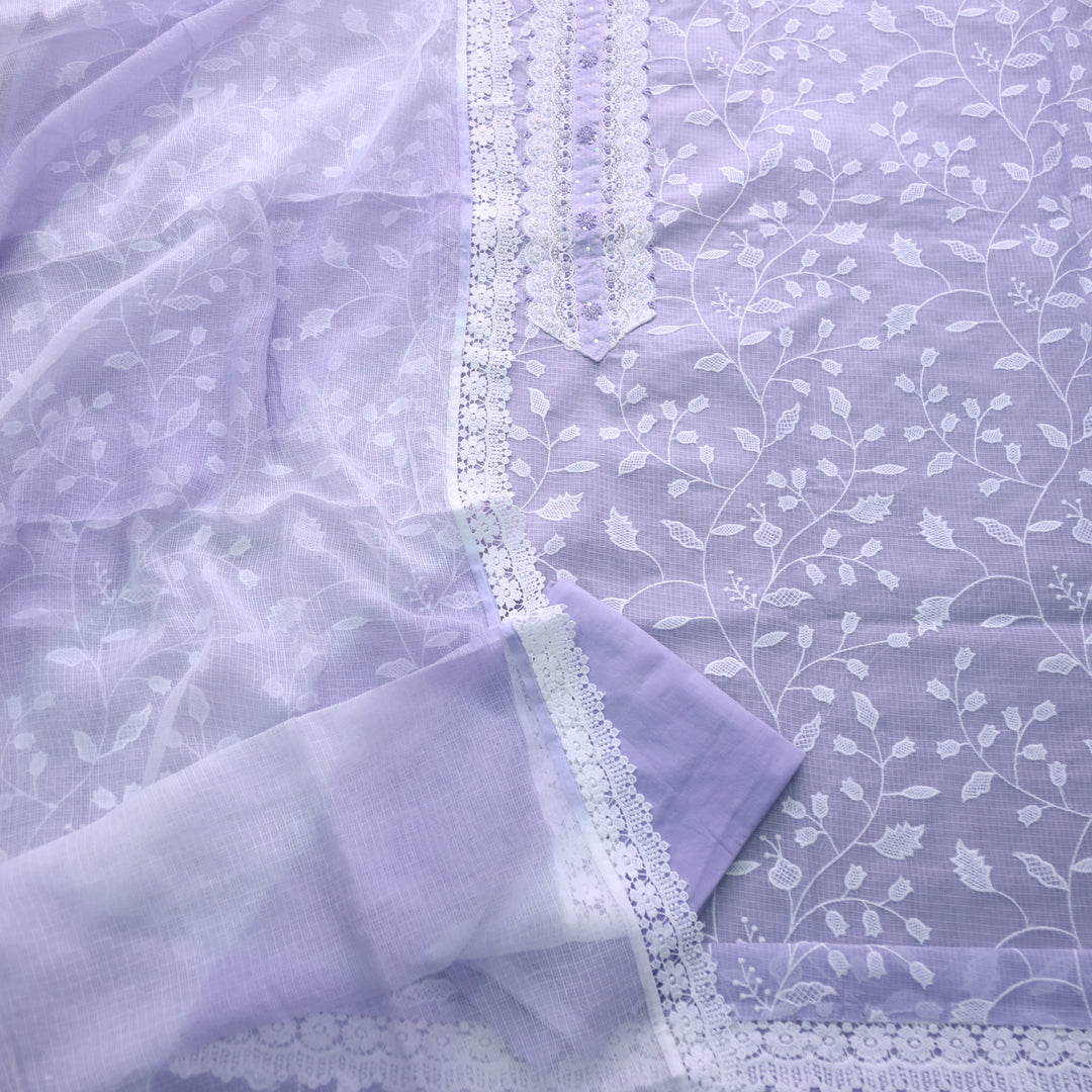 Sahiba Lilac Lace Patch Neck Work Thread  Work Kota Doriya Suit Set