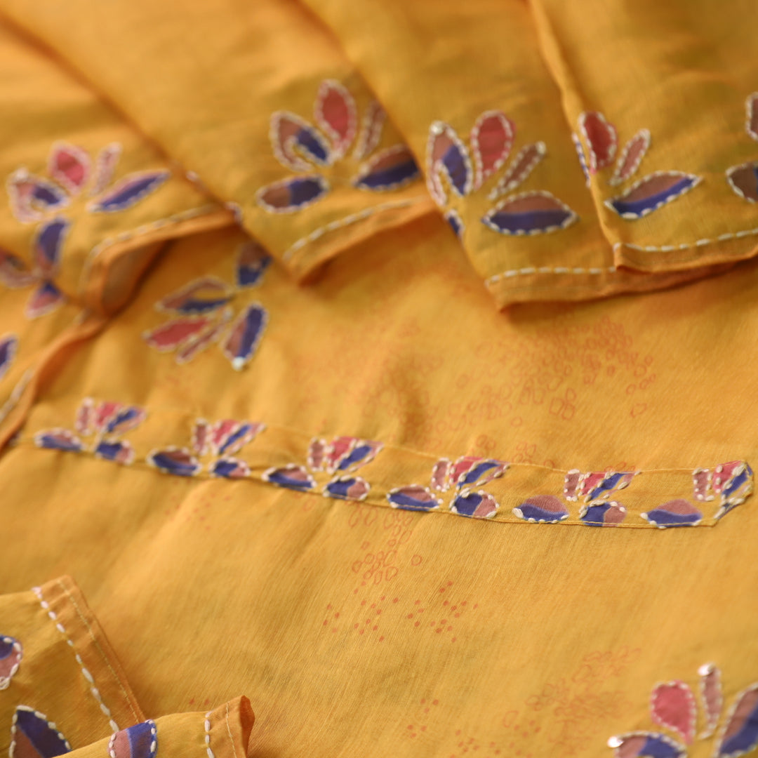 Alhada Dandelion Yellow Kantha Embroidery Chanderi Suit Set