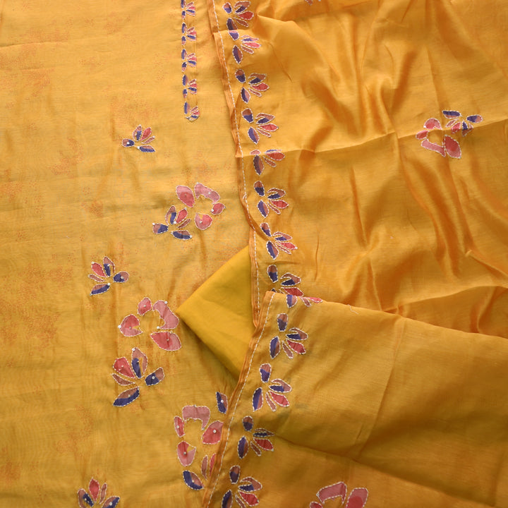 Alhada Dandelion Yellow Kantha Embroidery Chanderi Suit Set