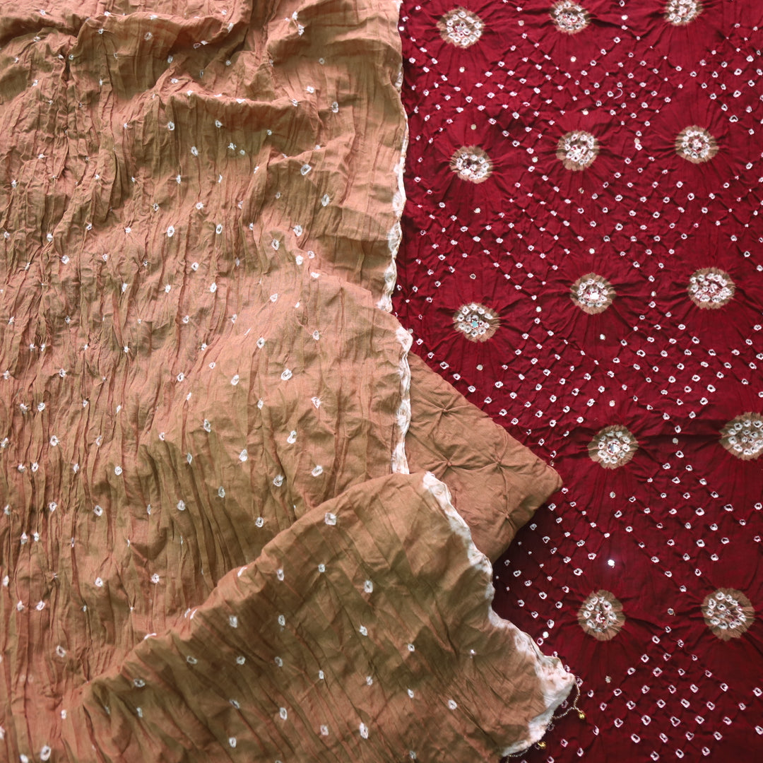 Bandegi Choco Brown and Beige Authentic Bandhej Work Cotton Suit Set