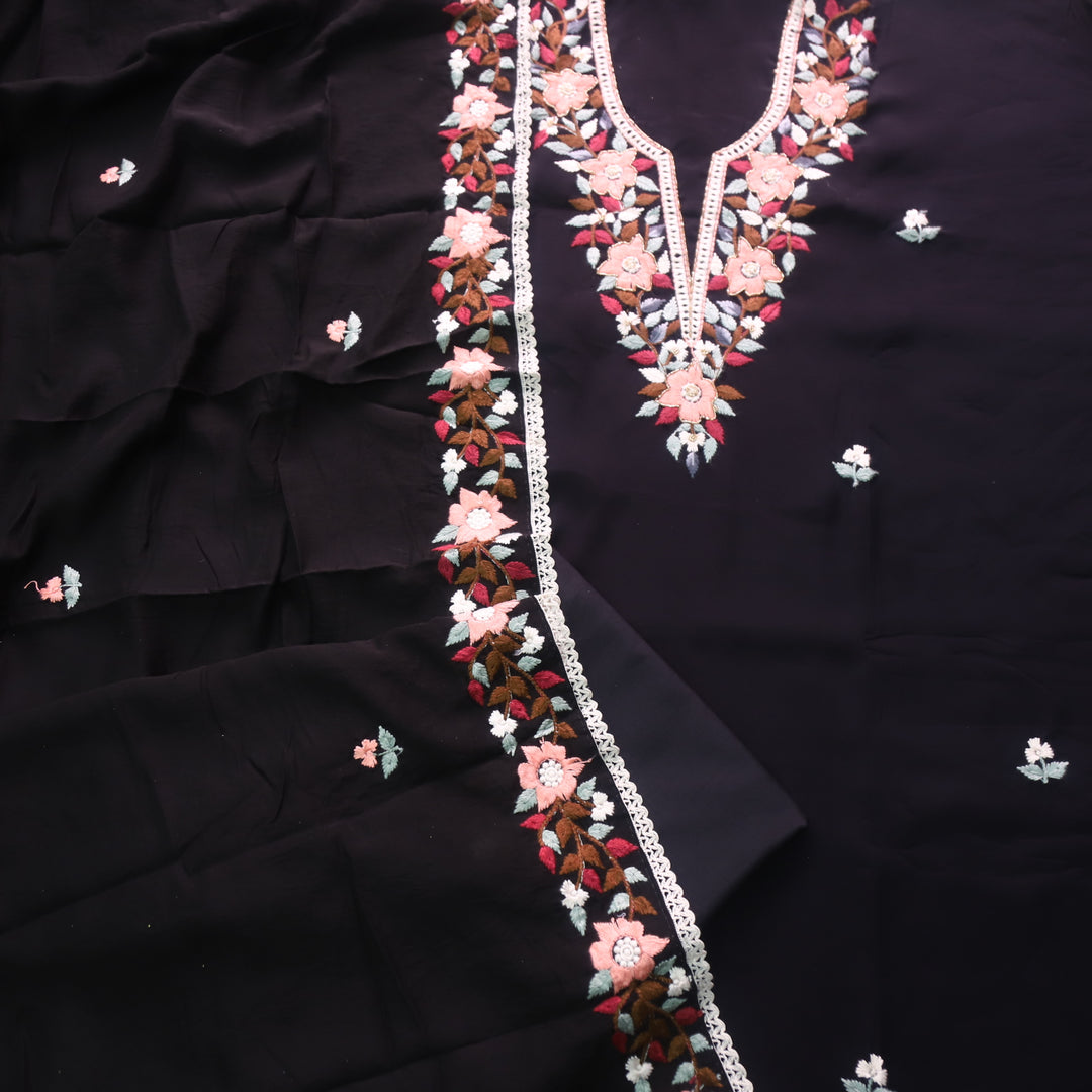 Riwayaat Black Chikankari inspired Neck Work Modal Chanderi Suit Set