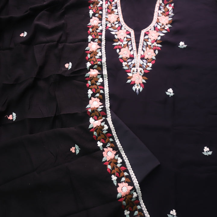 Riwayaat Black Chikankari inspired Neck Work Modal Chanderi Suit Set