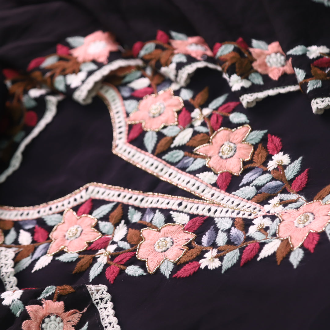 Riwayaat Black Chikankari inspired Neck Work Modal Chanderi Suit Set