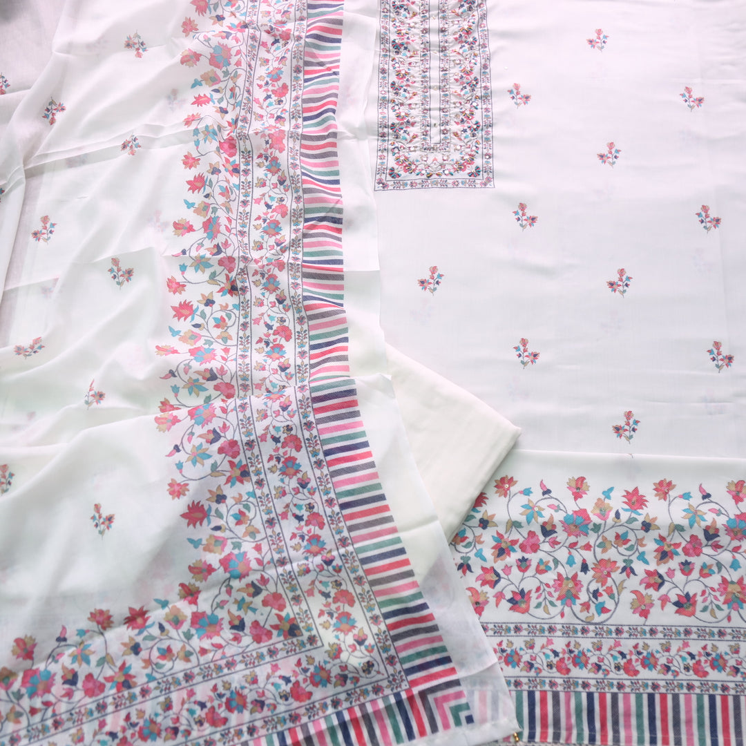 Rangrez Pearl White Moti Work Digital Printed Cotton Suit Set