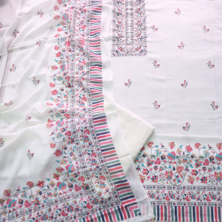Rangrez Pearl White Moti Work Digital Printed Cotton Suit Set