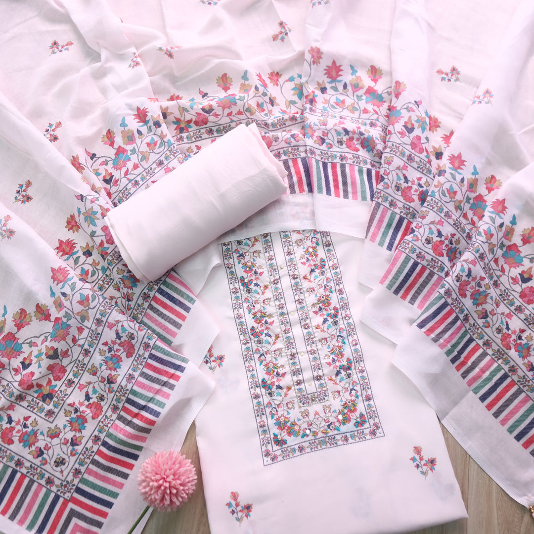 Rangrez Whitish Pink Moti Work Digital Printed Cotton Suit Set