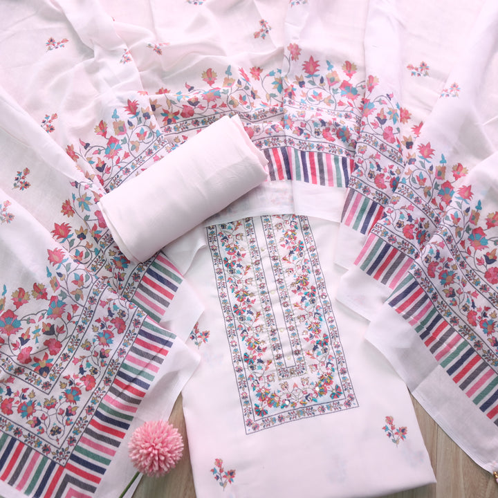 Rangrez Whitish Pink Moti Work Digital Printed Cotton Suit Set