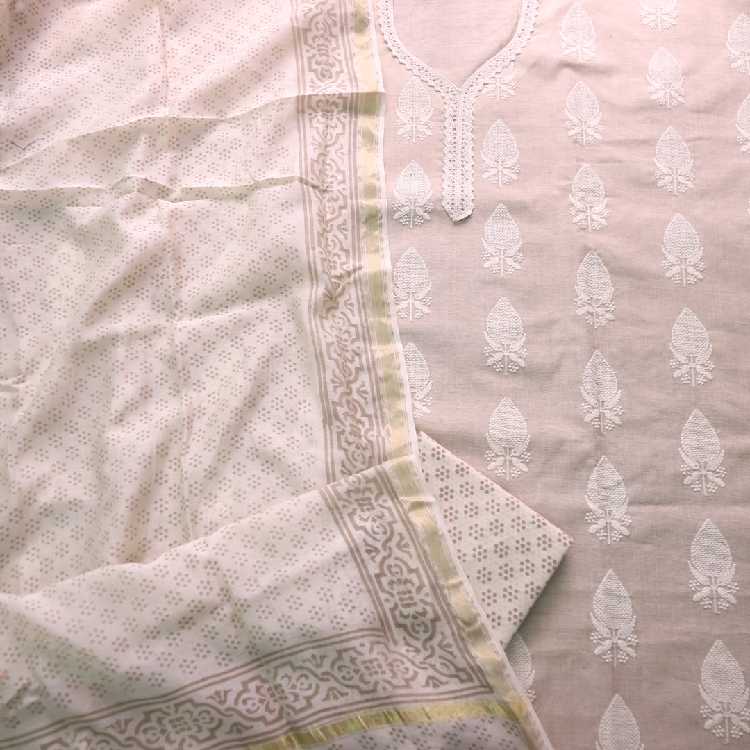 Rashiya Skin Beige Lace Thread Neck Work Jamdani Suit Set
