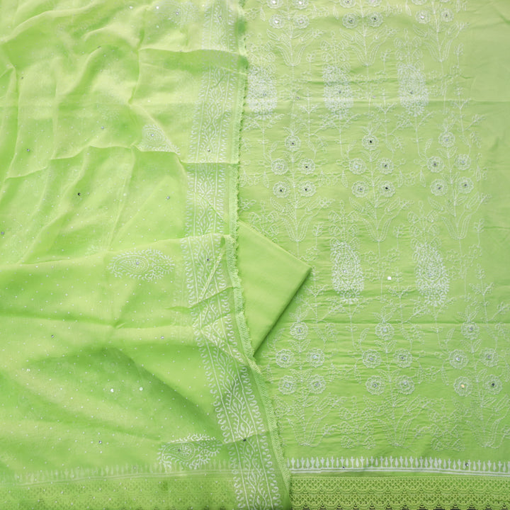 Ruaa Neon Green Anchor Embellished with Mirror Work Cotton Suit Set