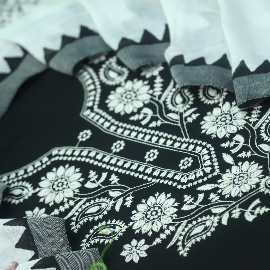 Riwayaat Ebony Black Chikankari Inspired Work Cotton Suit Set