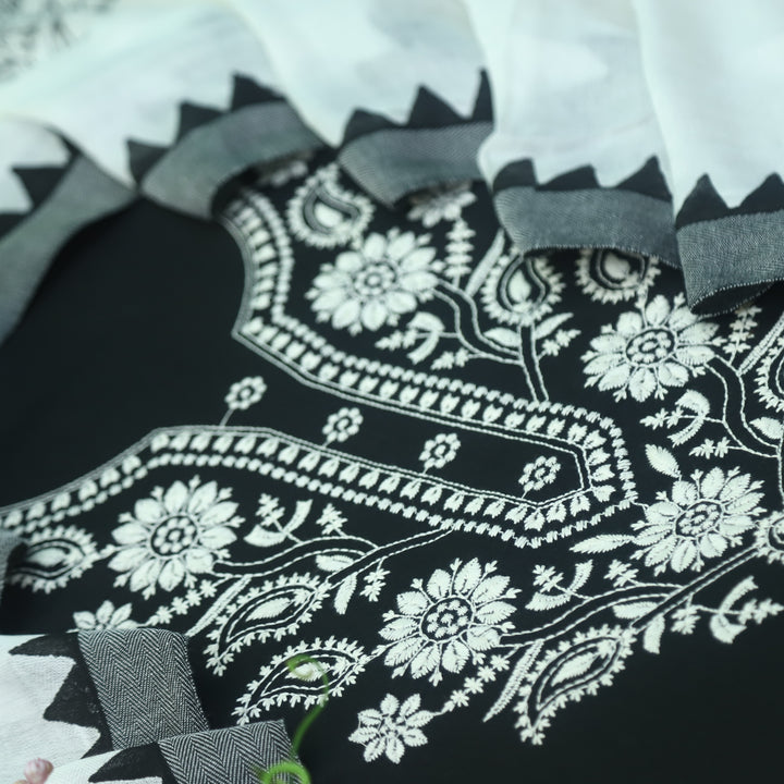 Riwayaat Ebony Black Chikankari Inspired Work Cotton Suit Set