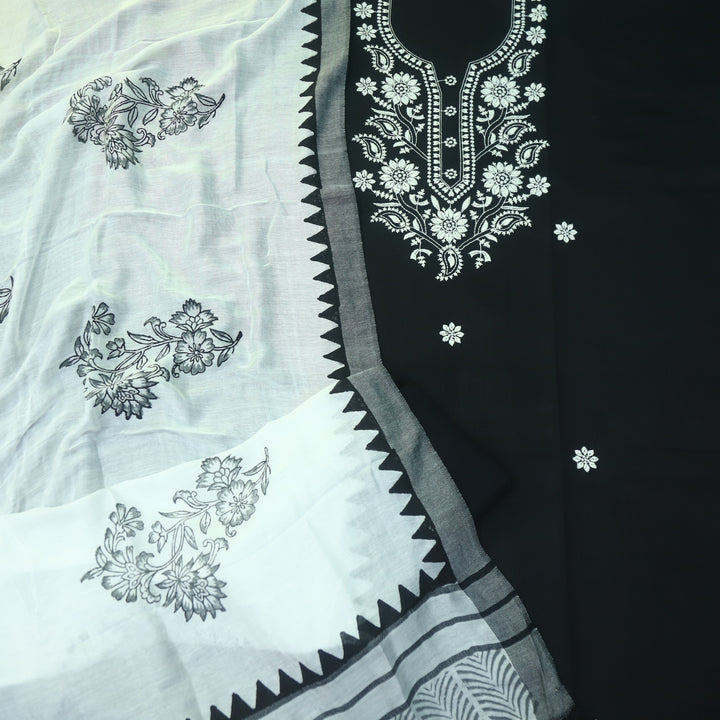 Riwayaat Ebony Black Chikankari Inspired Work Cotton Suit Set