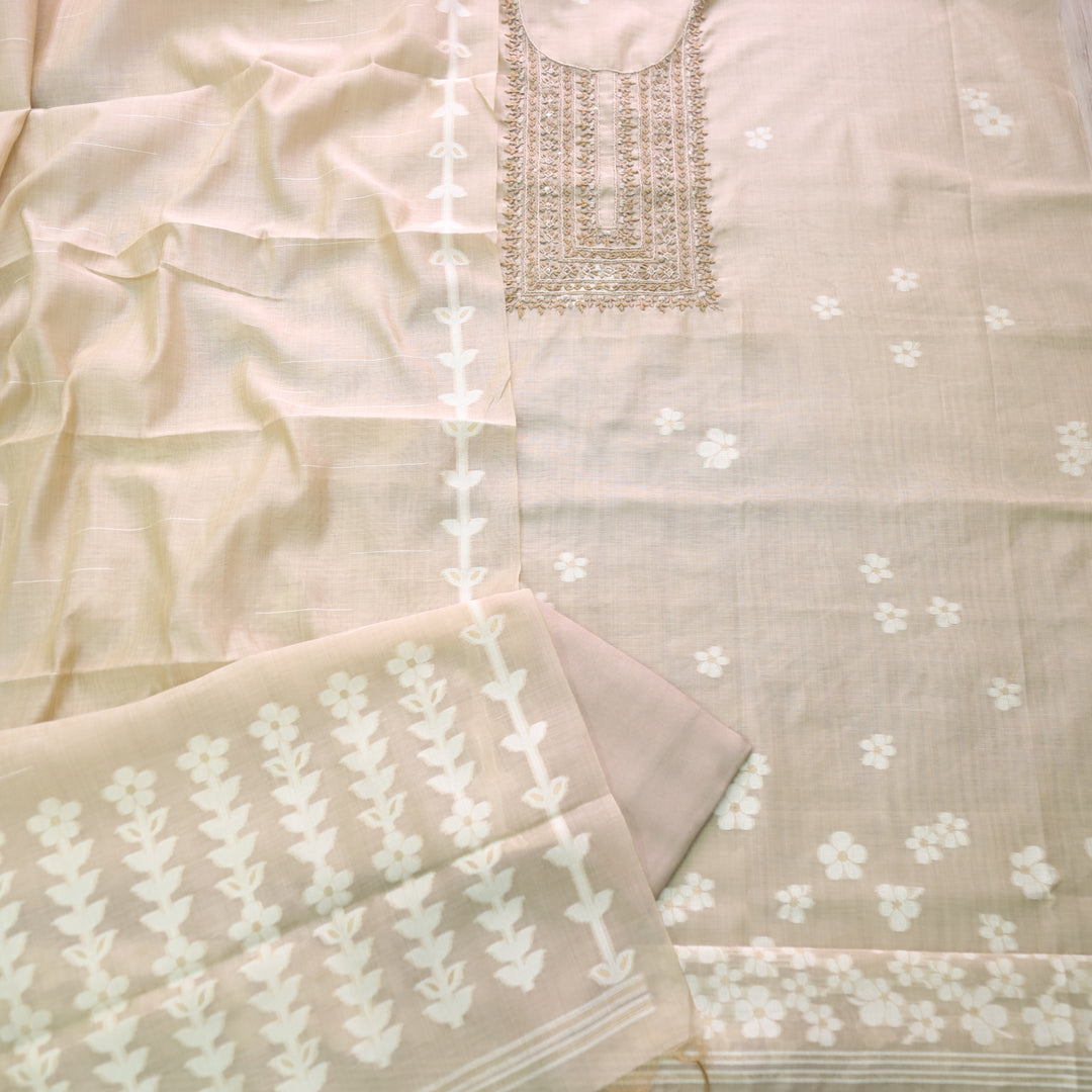 Jamdani Sand Beige Thread Neck Work Jamdani Weaved Suit Set