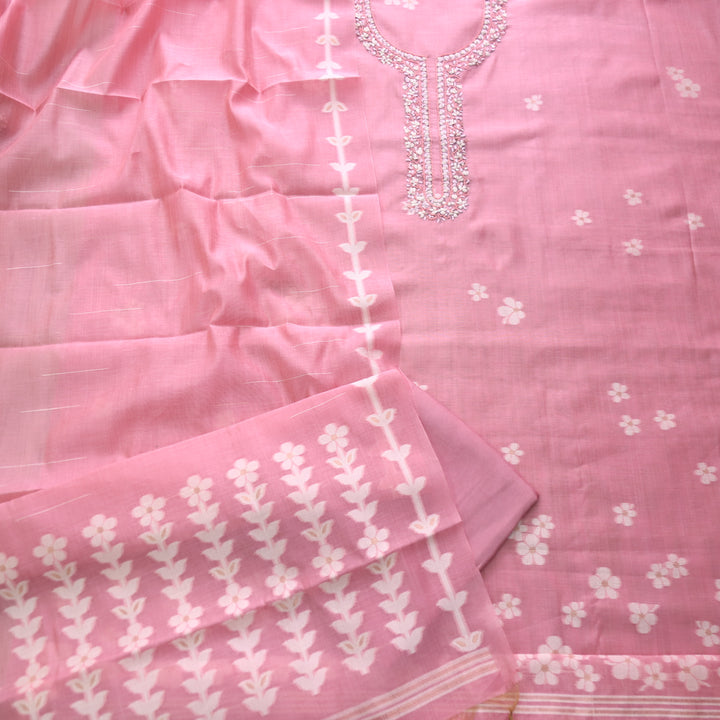 Jamdani Blink Pink Thread Neck Work Jamdani Weaved Suit Set