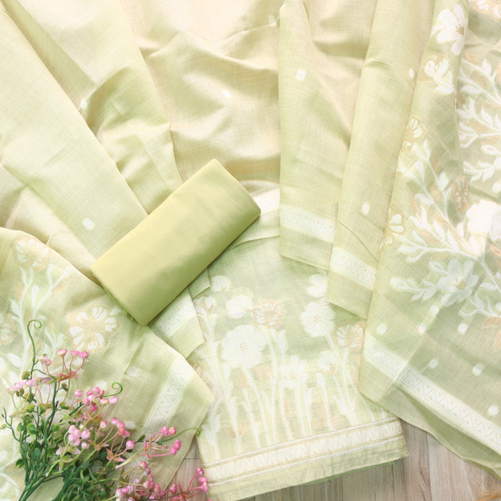 Rubaroo Mint Green Zari with Authentic Jamdani Weaved Suit Set