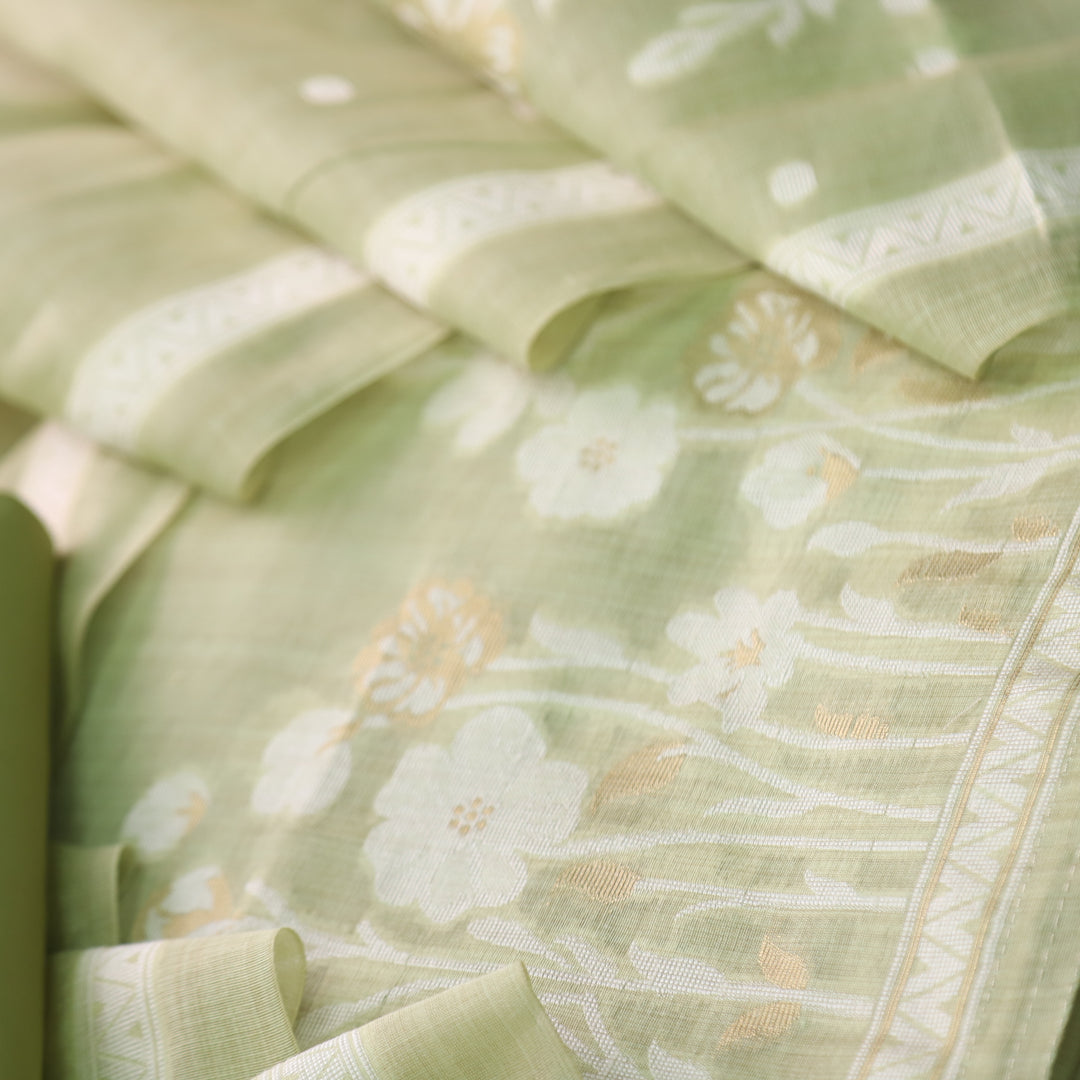 Rubaroo Mint Green Zari with Authentic Jamdani Weaved Suit Set