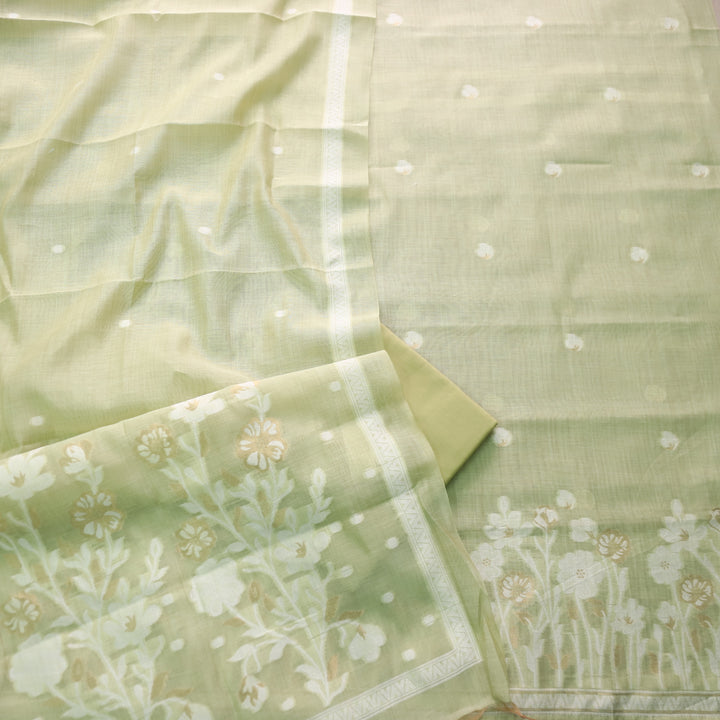 Rubaroo Mint Green Zari with Authentic Jamdani Weaved Suit Set
