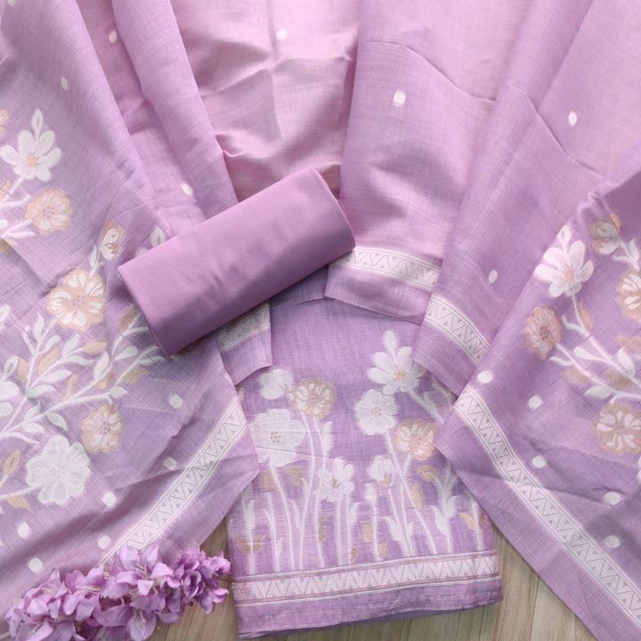 Rubaroo Lavish Lavender Zari with Authentic Jamdani Weaved Suit Set