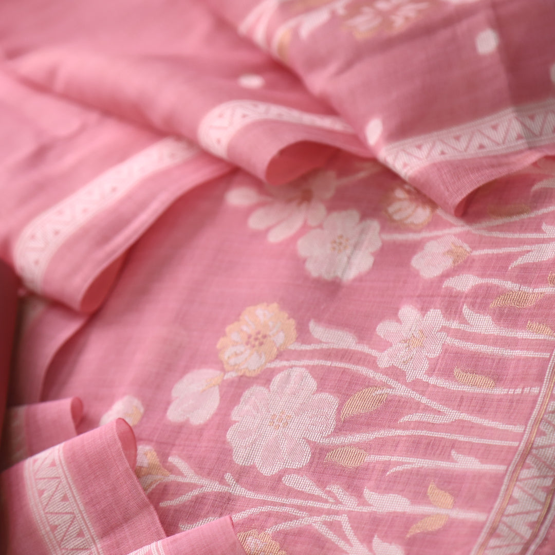 Rubaroo Blink Pink Zari with Authentic Jamdani Weaved Suit Set