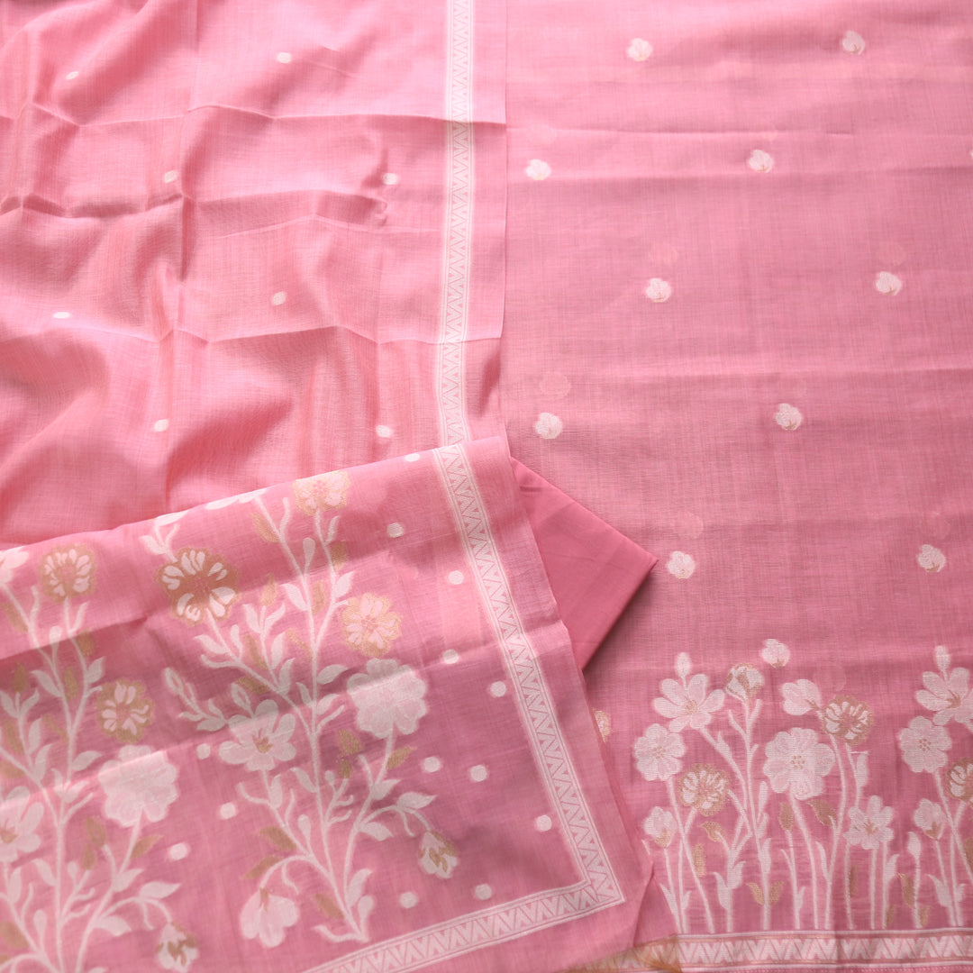 Rubaroo Blink Pink Zari with Authentic Jamdani Weaved Suit Set
