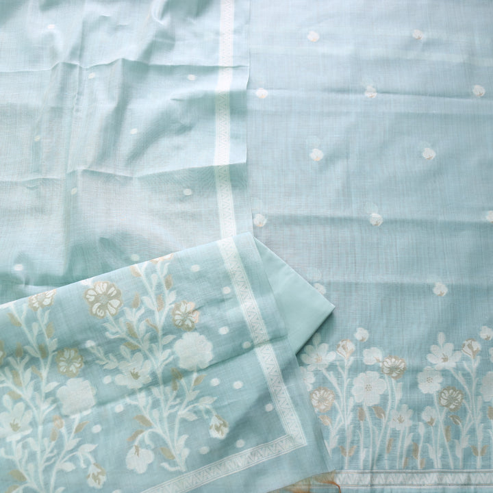 Rubaroo Sea Blue Zari with Authentic Jamdani Weaved Suit Set