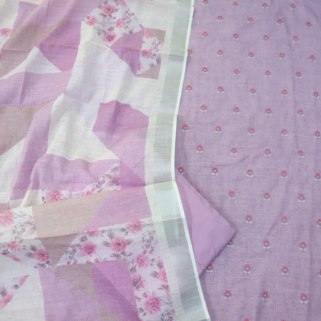 Deedar Antique Mauve Floral Embroidery Buti Work Cotton Linen Suit Set