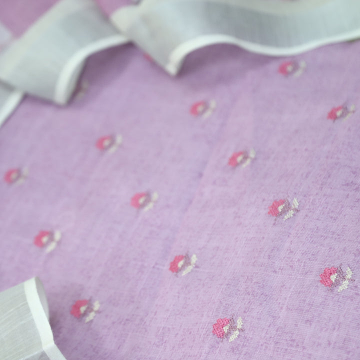 Deedar Antique Mauve Floral Embroidery Buti Work Cotton Linen Suit Set