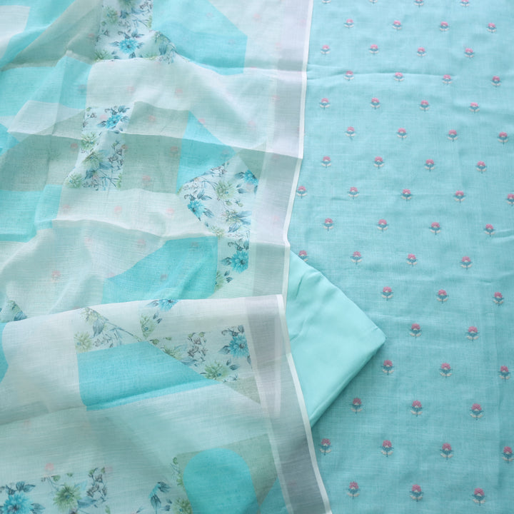 Deedar Sea Green Floral Embroidery Buti Work Cotton Linen Suit Set