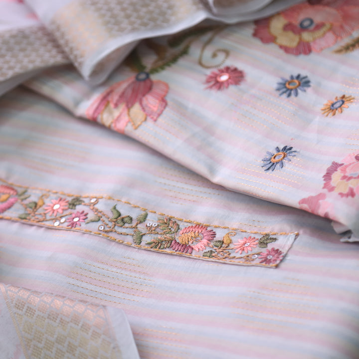 Ittar Tan Beige Thread with Zari Work Floral Print Chanderi Suit Set