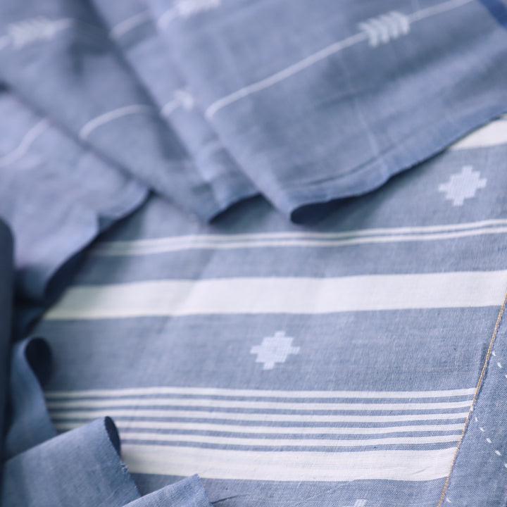 Madhubala Faded Grey All Over Thread Weaved Handloom Cotton Suit Set