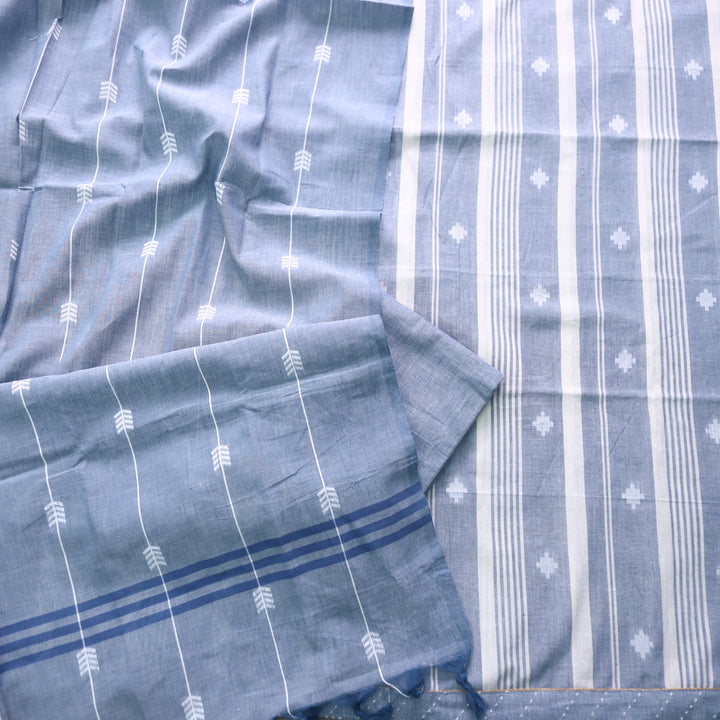 Madhubala Faded Grey All Over Thread Weaved Handloom Cotton Suit Set