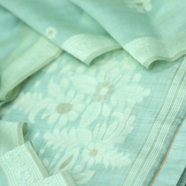 Rubaroo Ocean Blue  Zari with Authentic Jamdani Weaved Suit Set D1