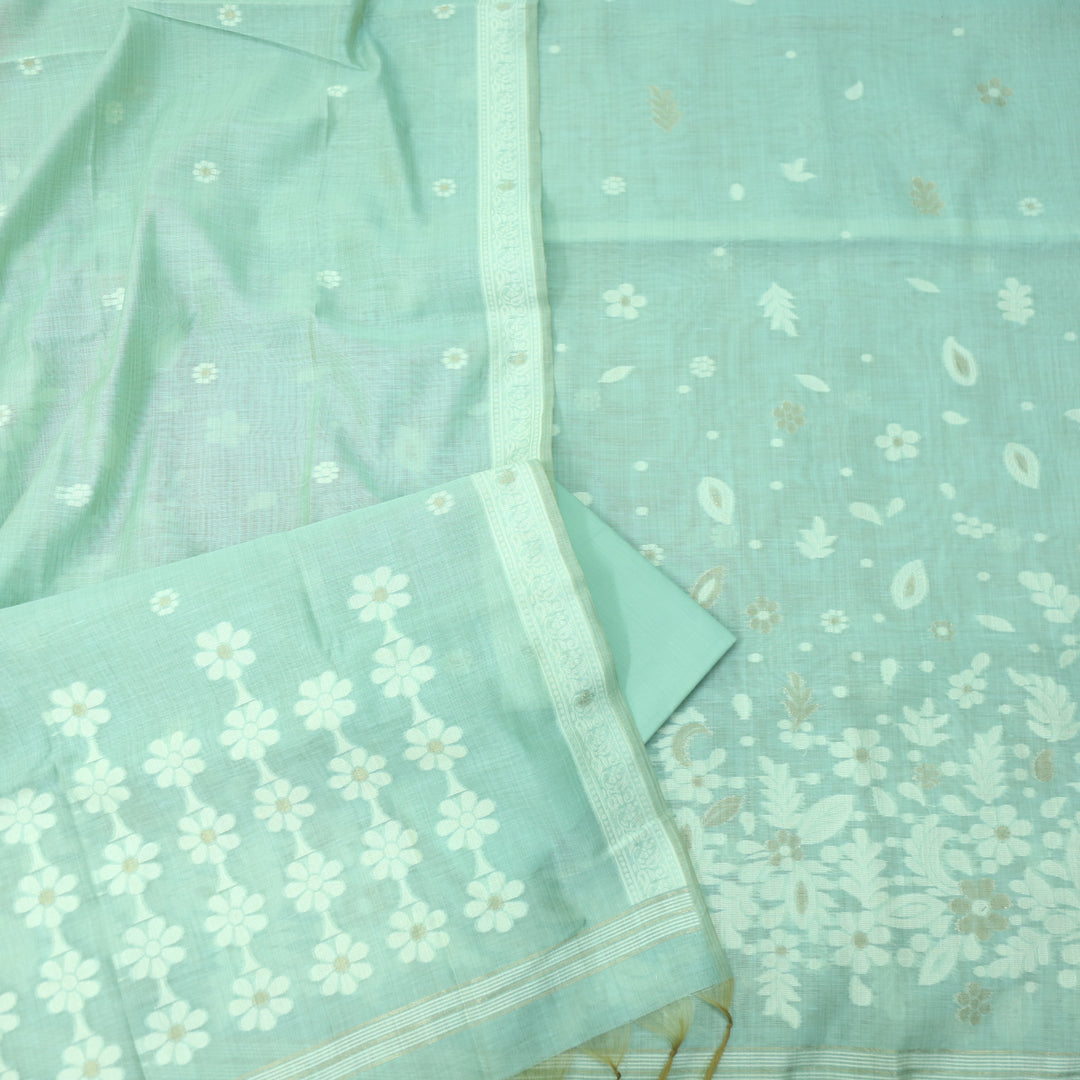 Rubaroo Ocean Blue  Zari with Authentic Jamdani Weaved Suit Set D1