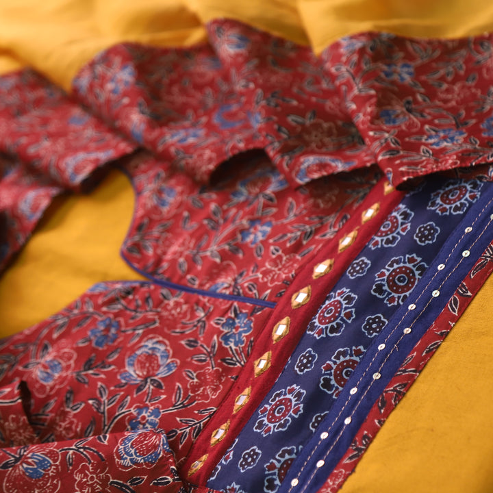 Rukshat Dijon Yellow Patch Neck with Mirror Work Cotton Flex Suit Set