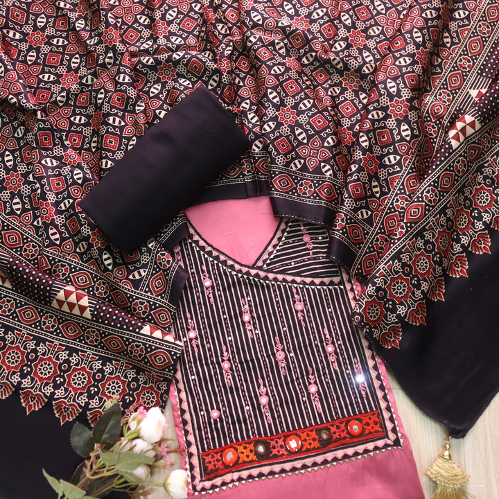 Noor Blink Pink Glazed Cotton Top and Digital Printed Mashru Dupatta