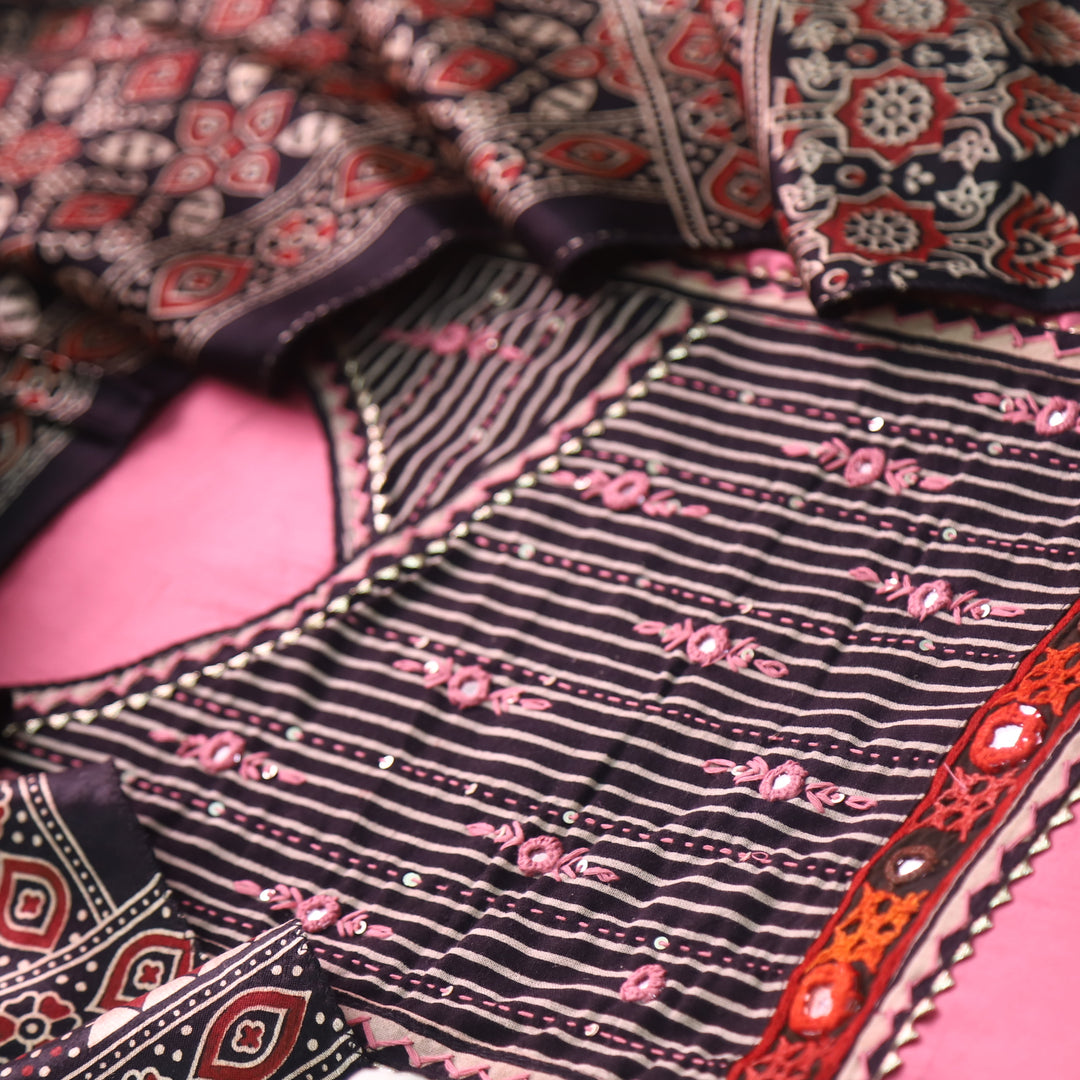 Noor Blink Pink Glazed Cotton Top and Digital Printed Mashru Dupatta