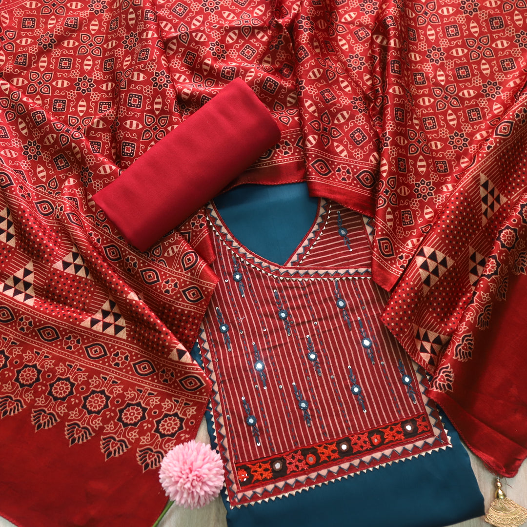 Noor Navy Blue Glazed Cotton Top and Digital Printed Mashru Dupattay