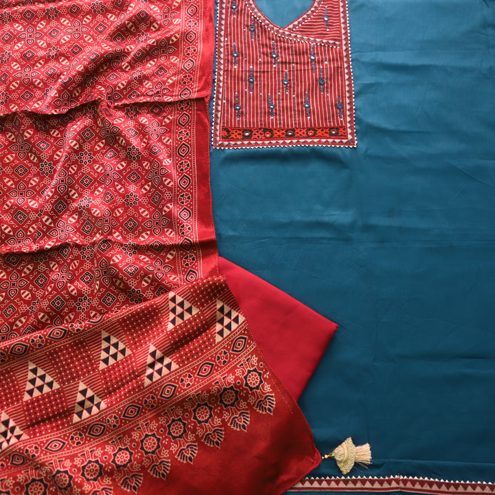 Noor Navy Blue Glazed Cotton Top and Digital Printed Mashru Dupattay