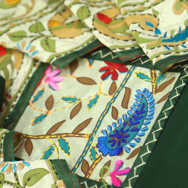 Pankhudi Green Phulkari Work Jam Cotton Top With Art Silk Dupatta