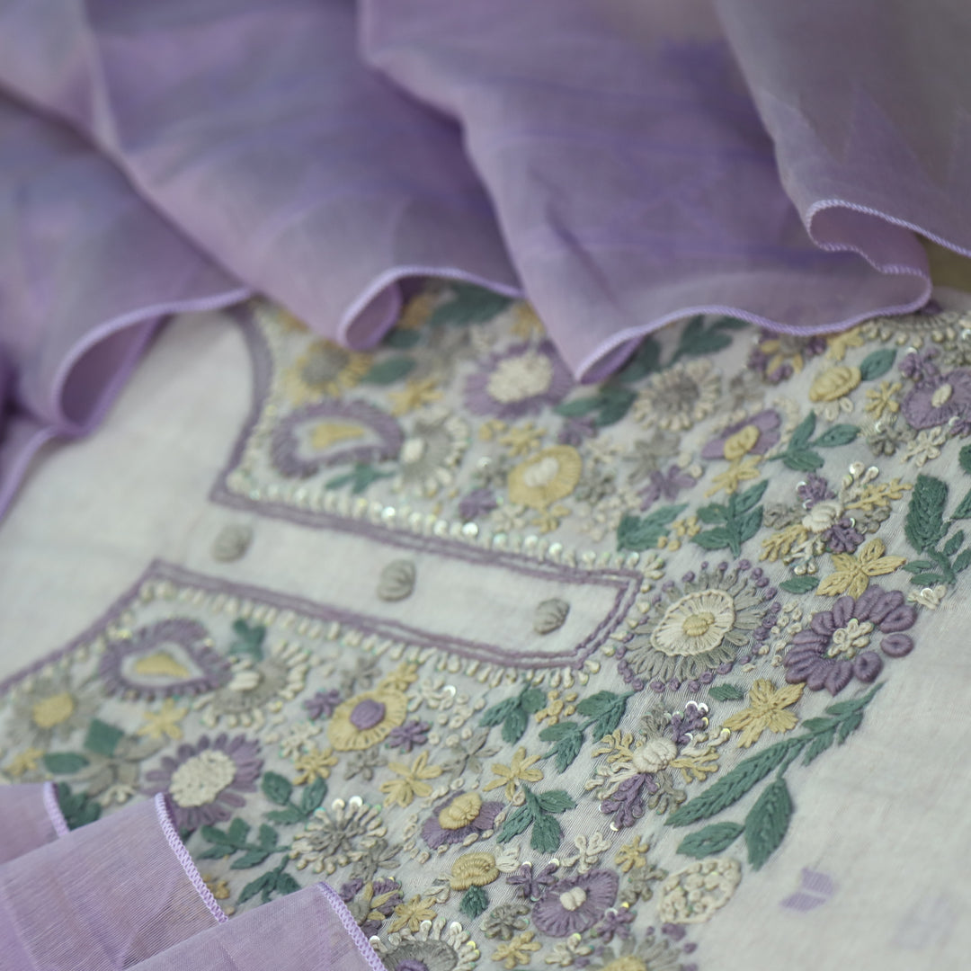 Rabiya Iris Lavender Thread Embroidery Neck Work Jamdani Suit Set