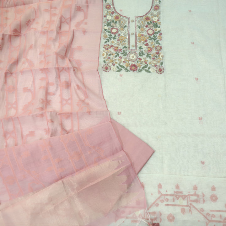 Rabiya Flamingo Pink Thread Embroidery Neck Work Jamdani Suit Set