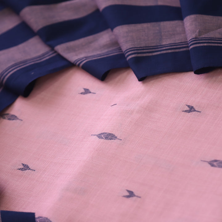 Madhubala Peach Orange Thread Weaved Handloom Cotton Suit Set