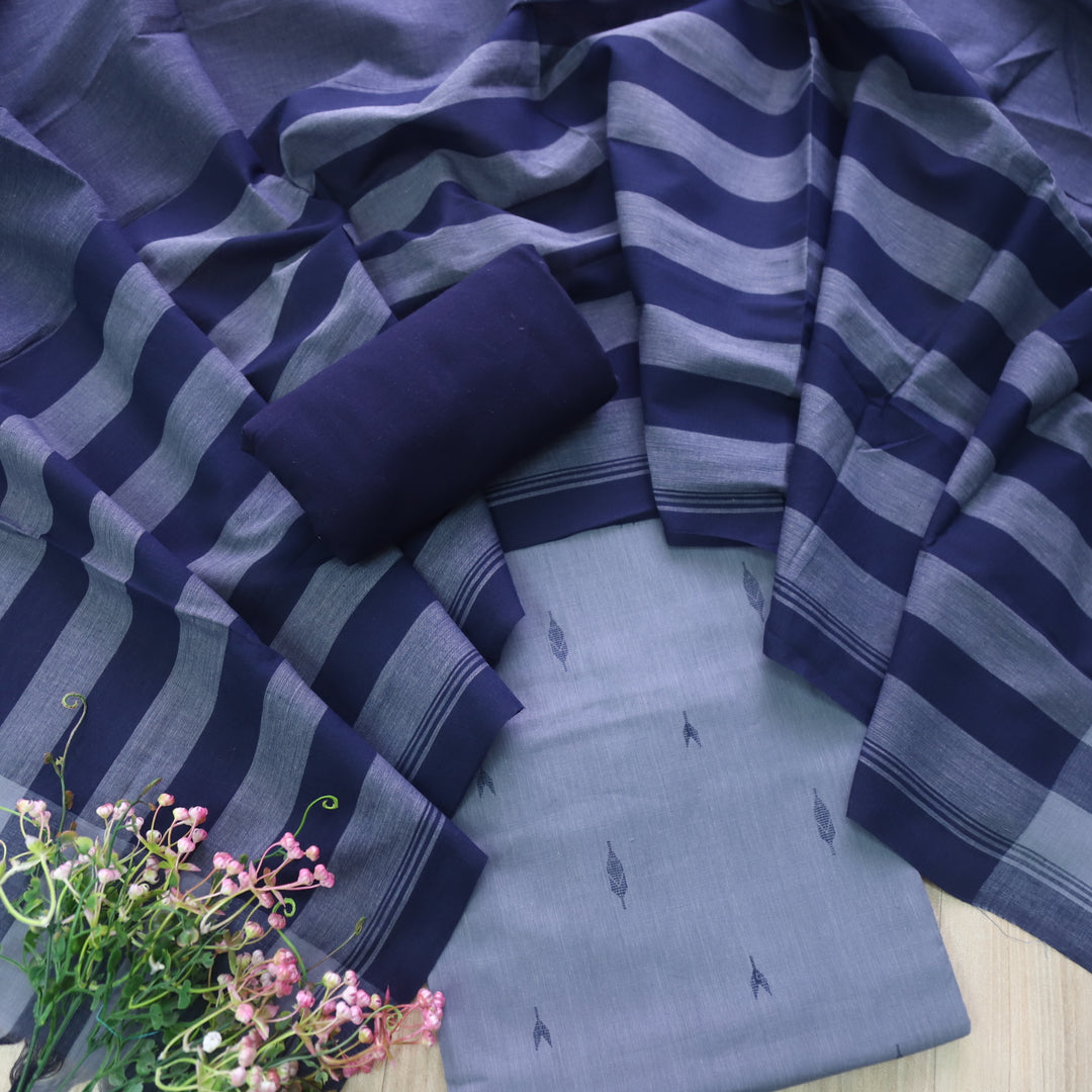 Madhubala Faded Blue Thread Weaved Handloom Cotton Suit Set