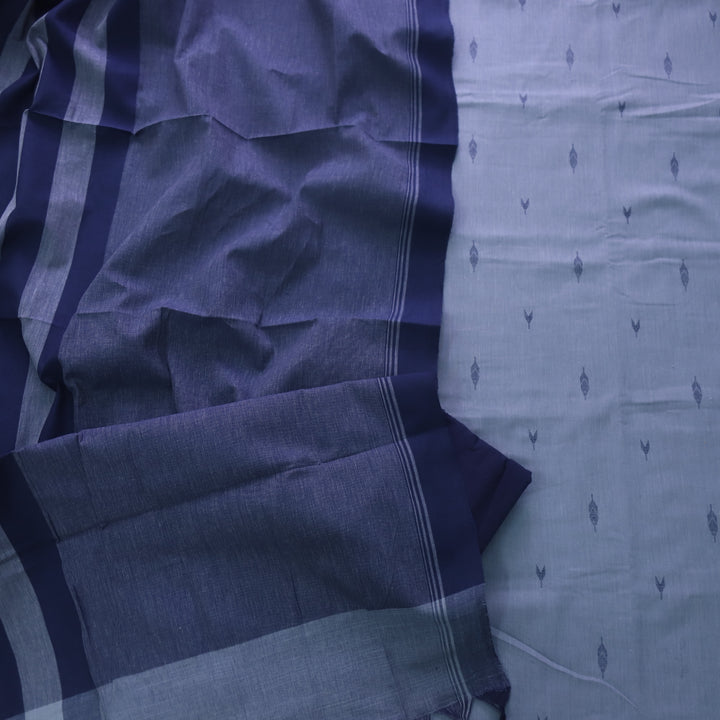 Madhubala Faded Blue Thread Weaved Handloom Cotton Suit Set