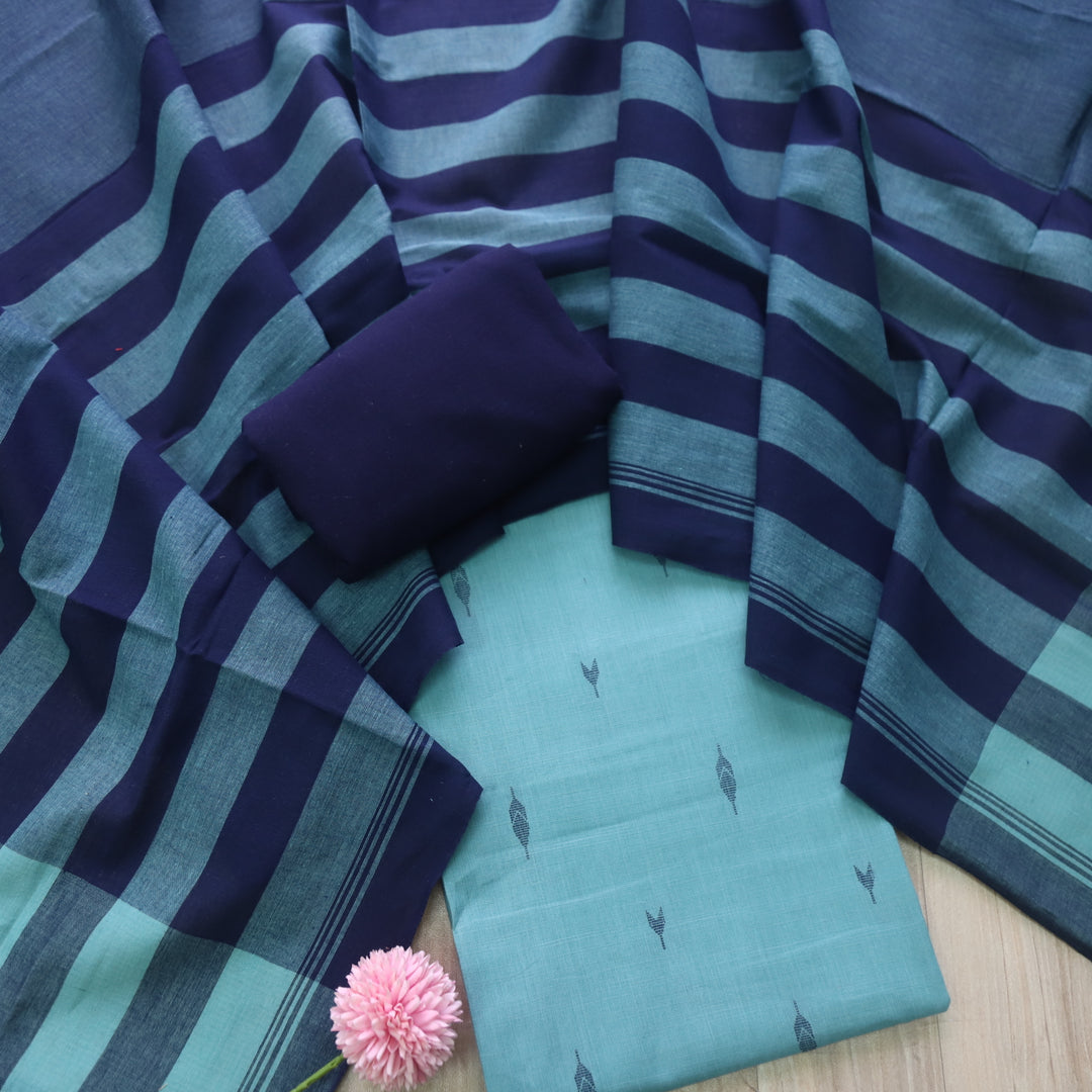 Madhubala Sapphire Blue Thread Weaved Handloom Cotton Suit Set