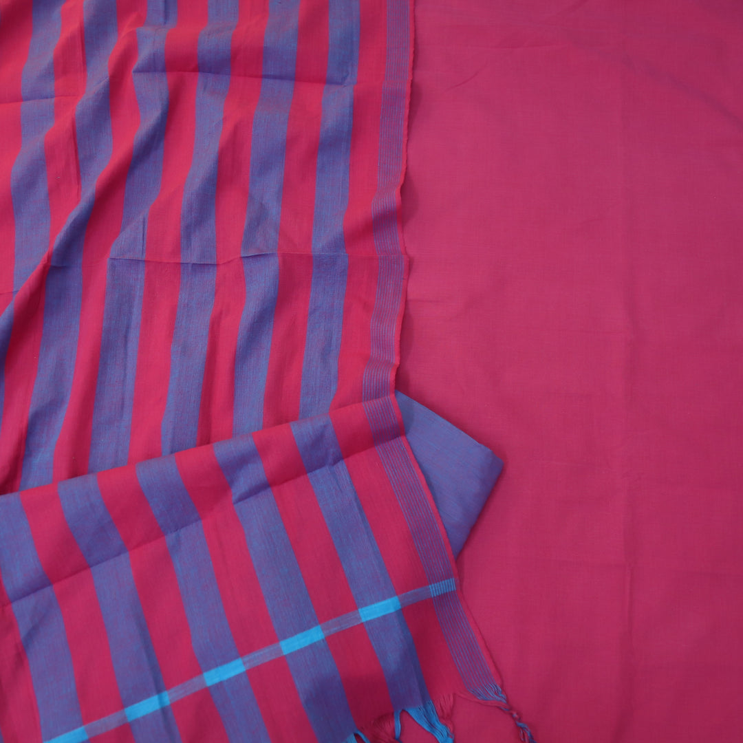 Riwaayat Rough Pink with Bright Blue Temple Hem South Cotton Suit Set