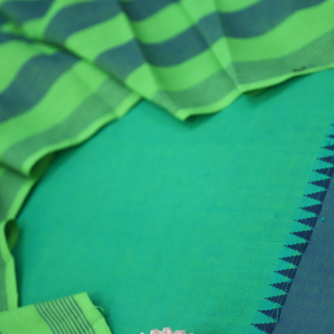 Riwaayat Jade Green with Blue Temple Hem South Cotton Suit Set