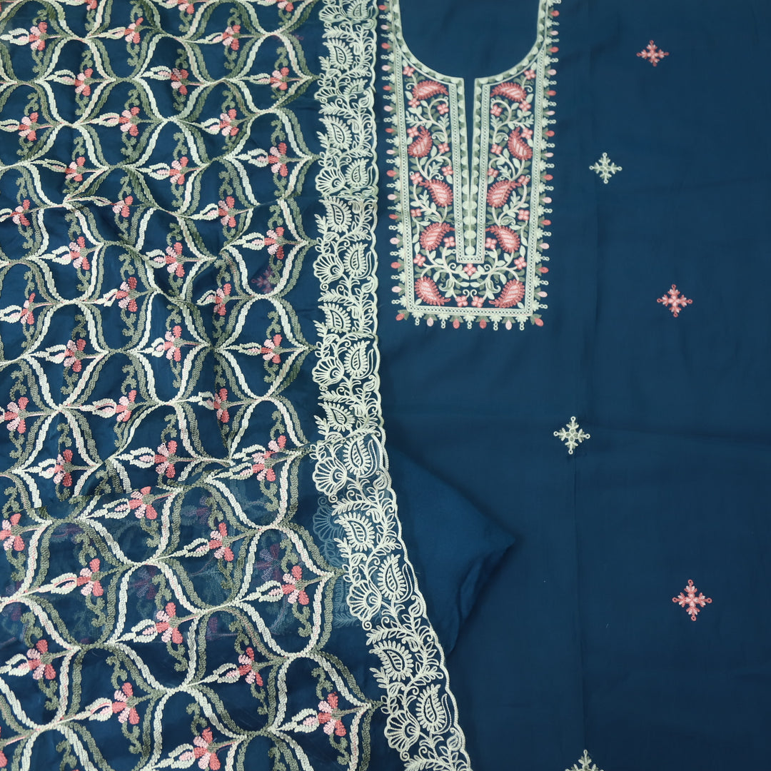 Adaakari Midnight Blue with Kashida Thread Neck Work Modal Suit Set